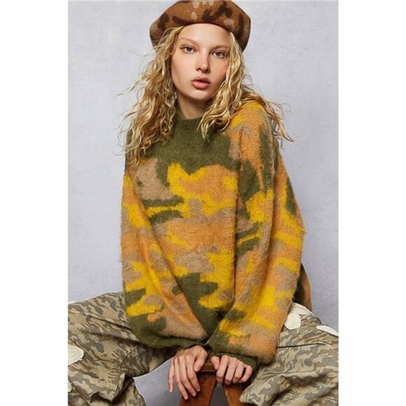 POL Mock Neck Abstract Colorblock Pattern Sweater - Picture 2 of 8